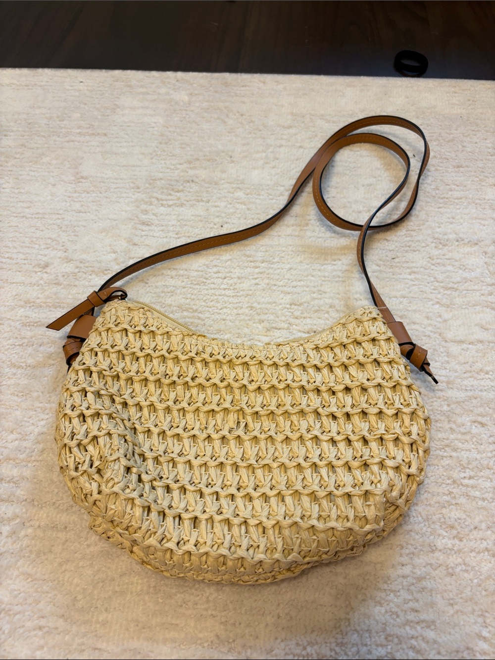 H&M Woven Straw Crossbody Bag with Tan Leather Strap